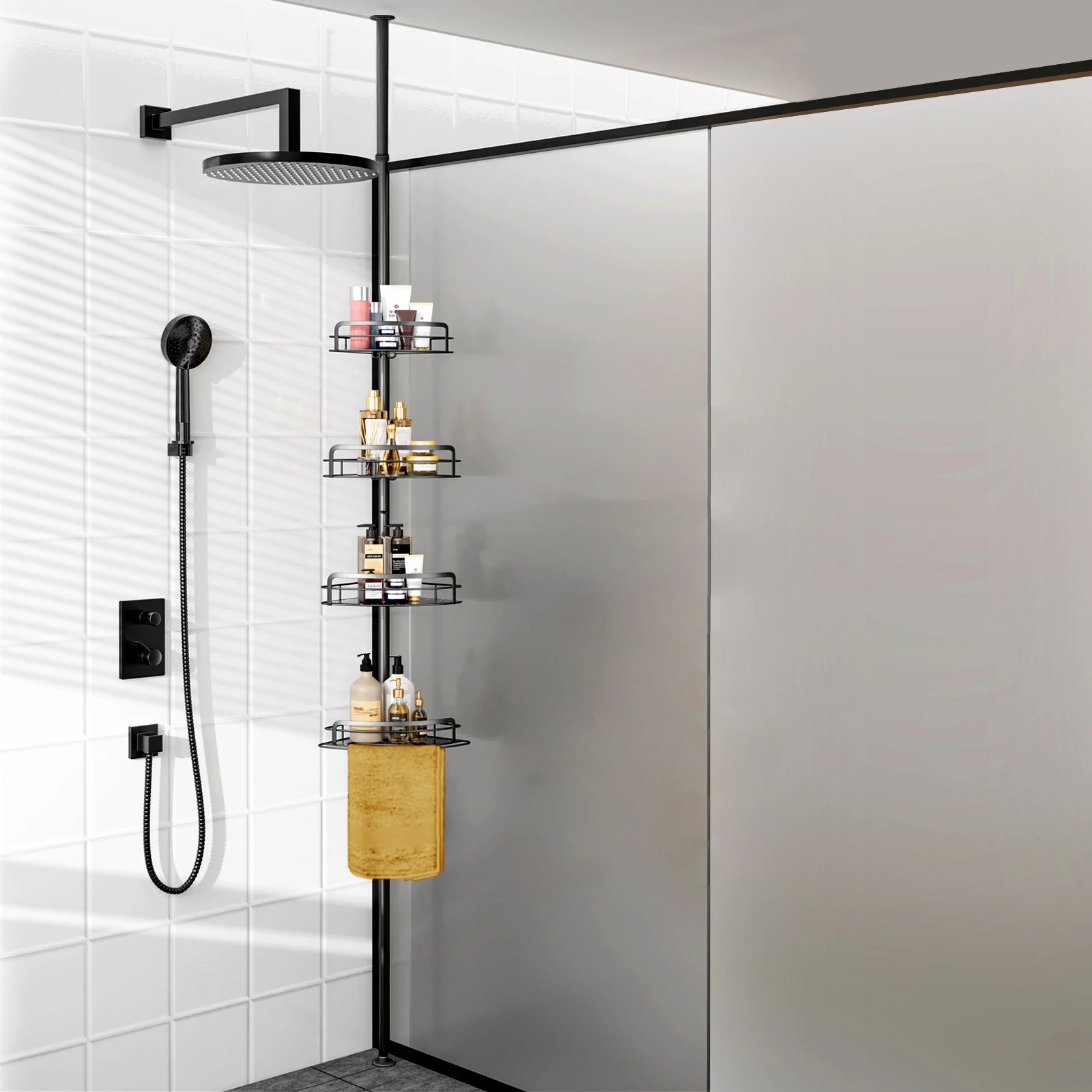 Shower Room Top Rack Bathroom Triangle Rack Toilet Storage Rack Floor-Standing Punch-Free Bathroom Accessories