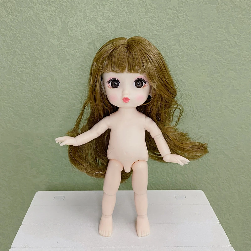 New 1/8 Doll Fashion 17cm Naked Body Doll Brown Hair Makeover Dress Up Girl Toy Doll Multi Joints Removable Tootsie Naked Toys