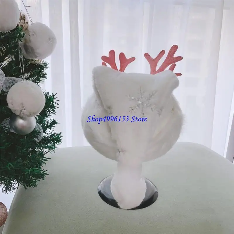 Q0KE 面白いクリスマスパーティーハット ぬいぐるみサンタコスチューム 鹿の角付き 子供用 女性用