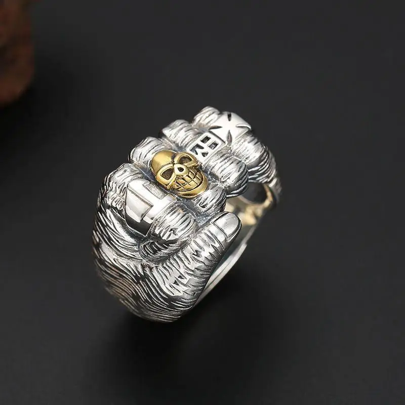 Vintage Skull Fist Rings for Women Men Trendy Exaggerate Hip Hop Rock Jewelry Gift Ring Adjustable