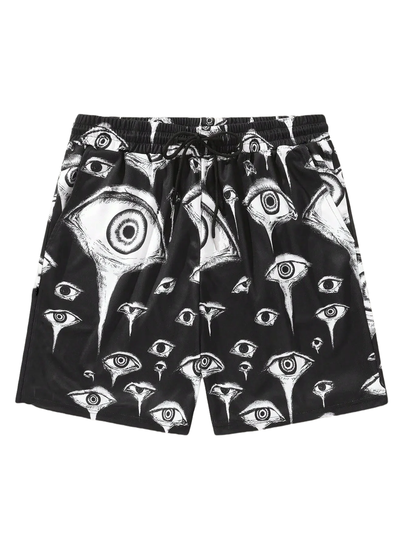 Summer Men's Fashionable Shorts Retro Eye Print Clothing Casual Hawaiian Vacation Shorts Men's Drawstring Breathable Shorts Moto