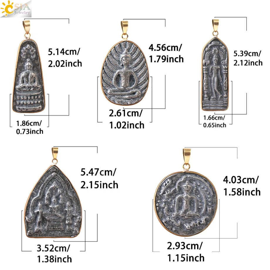 CSJA Thai Amulet Pendants Necklace for Men Women Buddha Spirit Vintage Round Pendant Statement Necklaces Amuletos Jewelry S943