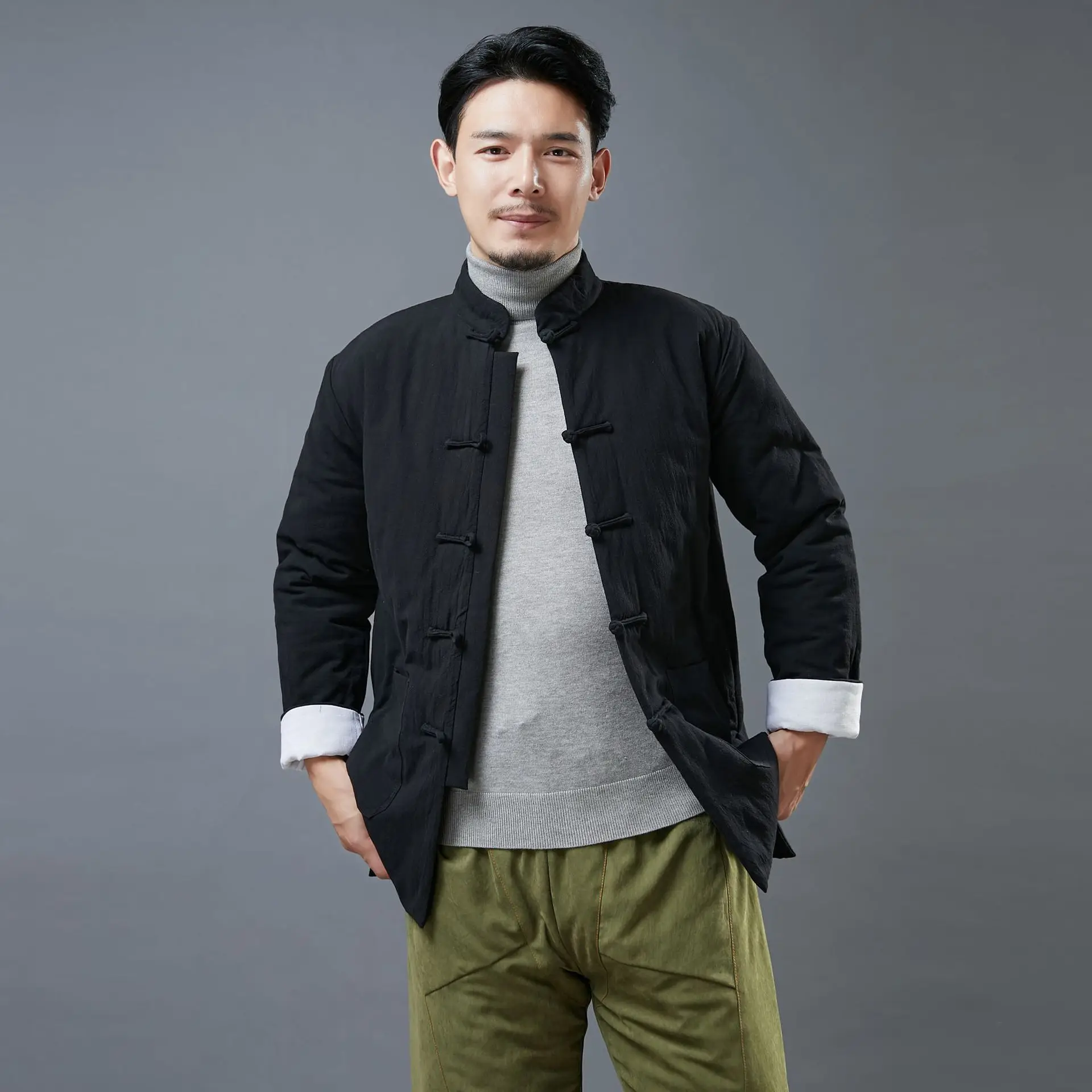 

Winter Thick Fleece Warm Men Tai Chi Kungfu Martial Arts Shirt Cotton Linen Meditation Wushu Coat Casual Workout Exercise Shirt