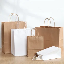 10/25/50pcs/lot Kraft Paper Bag with Handles Gift Packing Bags for Store Clothes Wedding Christmas Supplies Handbags Kit