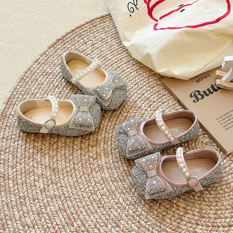 Star Paillette Rhinestone Ballet Flats Kid Girls Bling Glitter Bowknot Mary Janes Baby Child Silver Sequins Princess Zapatos