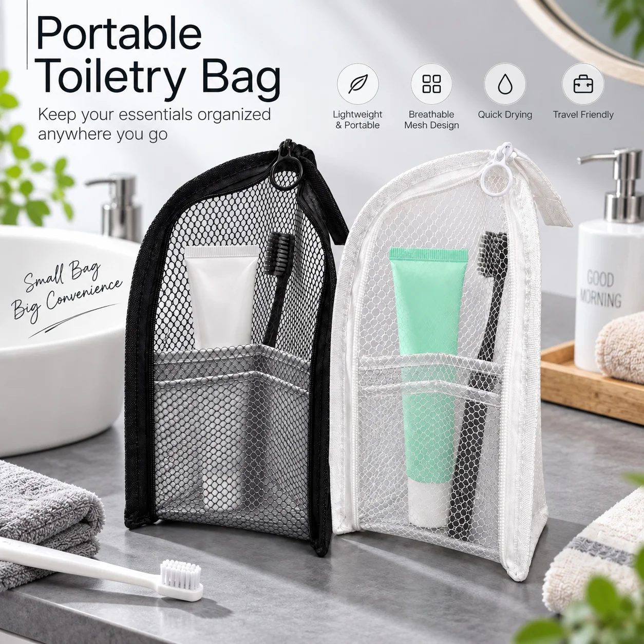 Necessaire de viagem em EVA, respirável, de secagem rápida, estojo para escova de dentes, organizador de cosméticos anti-mofo, ideal para viagens, faculdade, dormitório, academia e banho.