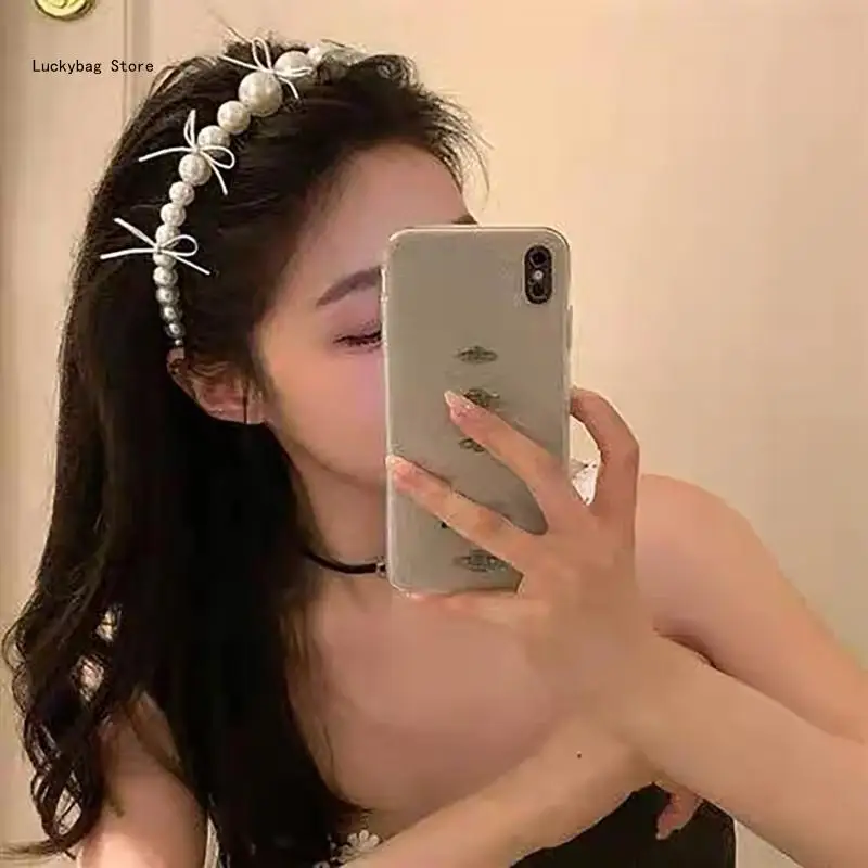 

Music Festival Pearls Headband Women Decorative Bowknot Hairhoop Party Headpiece