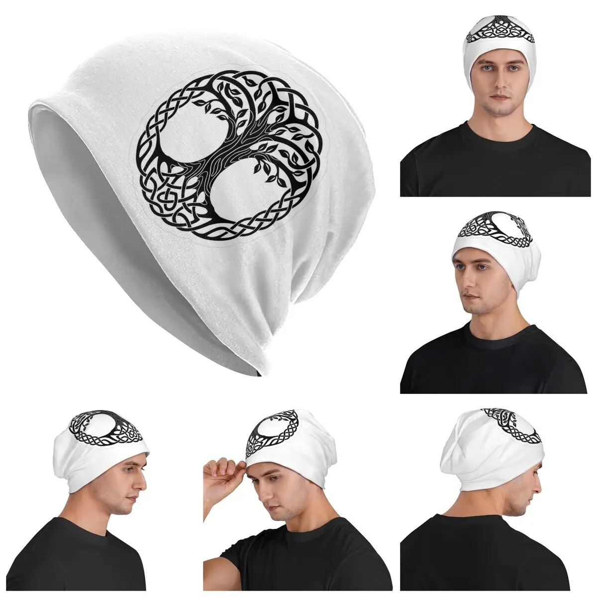 

Древо жизни с Triquetra On Futhark, шапочки унисекс для взрослых, вязаная шапка с капюшоном, теплая модная осенне-зимняя уличная шапка Skullies