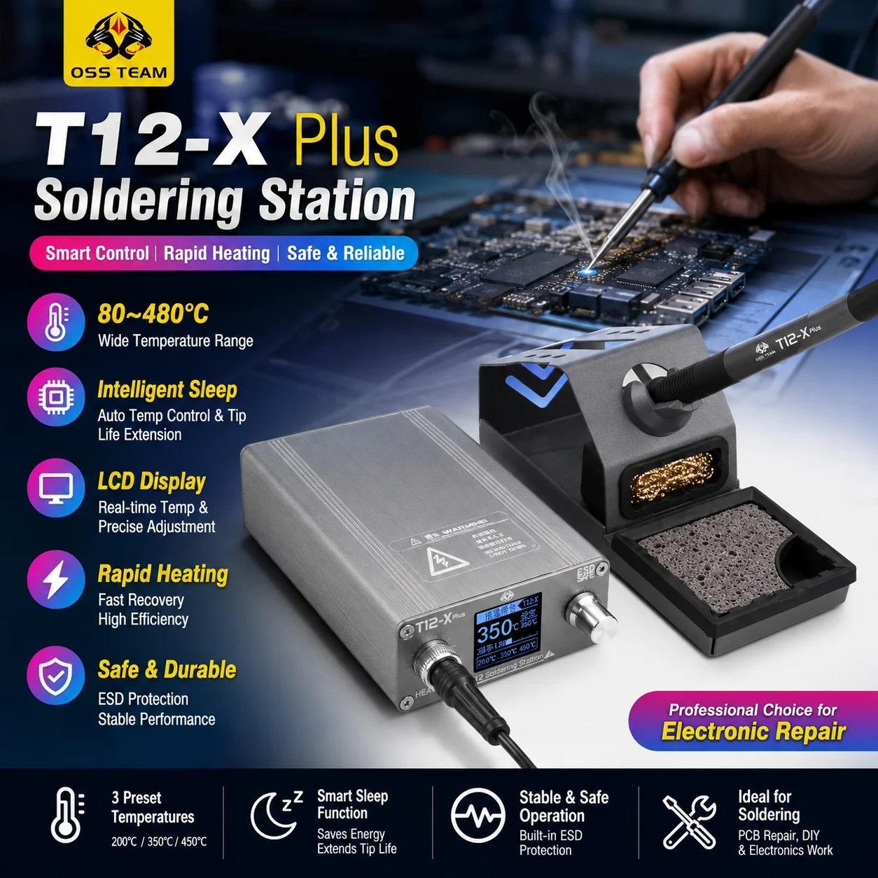Electronics Repair Plus - محطة لحام OSS T12-X PLUS مع