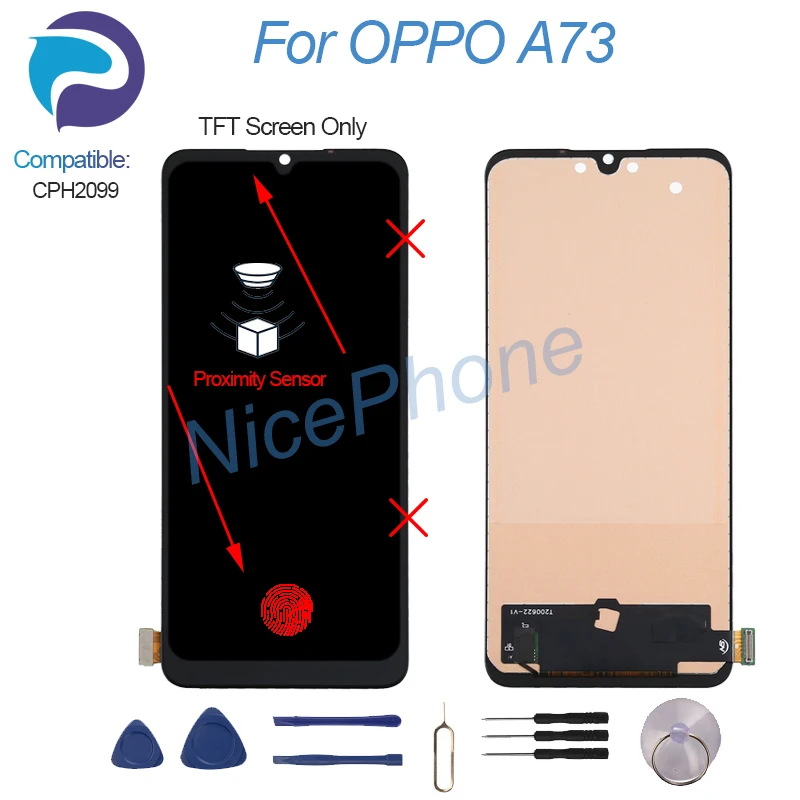 Oppo a73用の交換用LCDタッチスクリーンパネル,6.44インチ,cph2099 a73