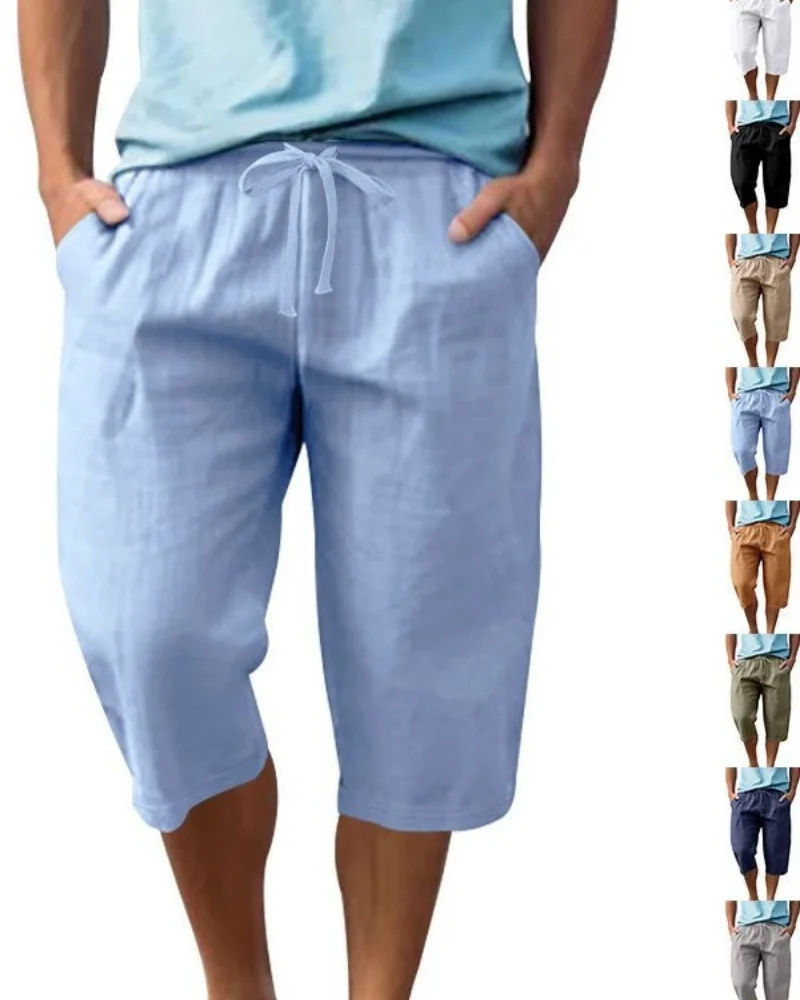 

2025 Amazon Wish AliExpress Summer Loose Linen Cotton Breathable Pentagram Shorts for Men's Sports and Leisure Shorts