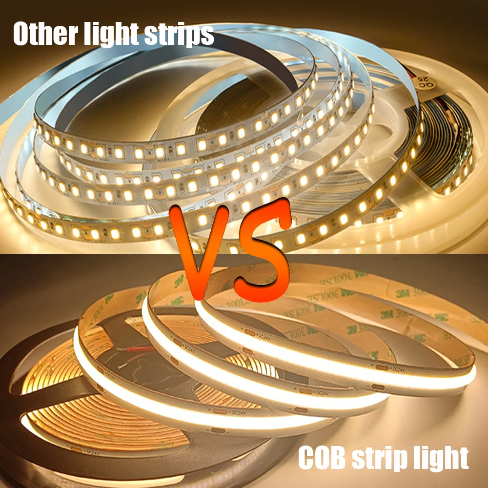 COB 12 24 V Volt LED Strip Light COB 12V 24V Flexible Diode Dimmable 320led/m 0.5m 1m 2m 3m 4m 5m High Density Ribbon Warm White