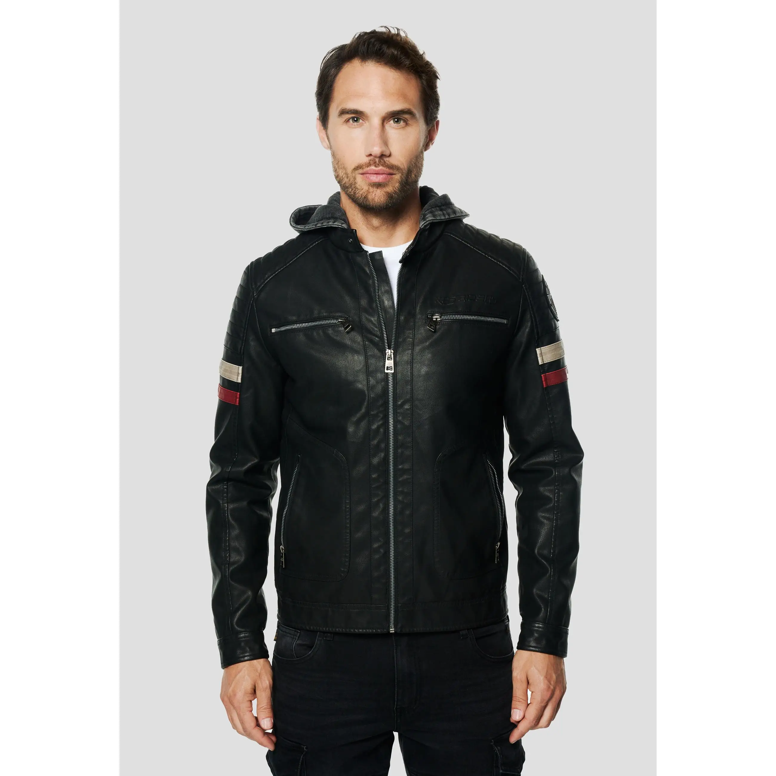 Koroshi Chaqueta Hombre Biker Efecto Piel Capucha Extraíble – Koroshi 2611JA04
