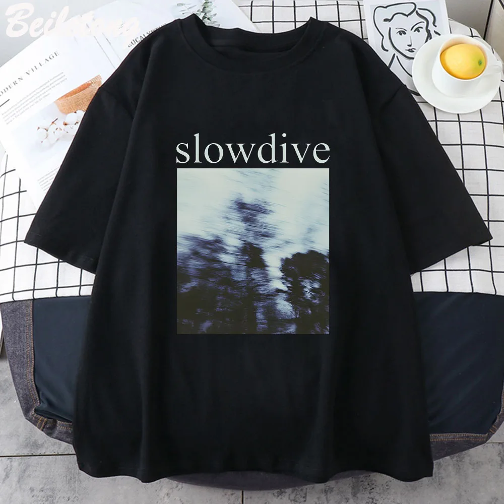 Harajuku Vintage Slowdive Printing Woman T Shirts Streetwear Hip Hop Casual Loose Oversize Short Sleeve Tops Tees Unisex