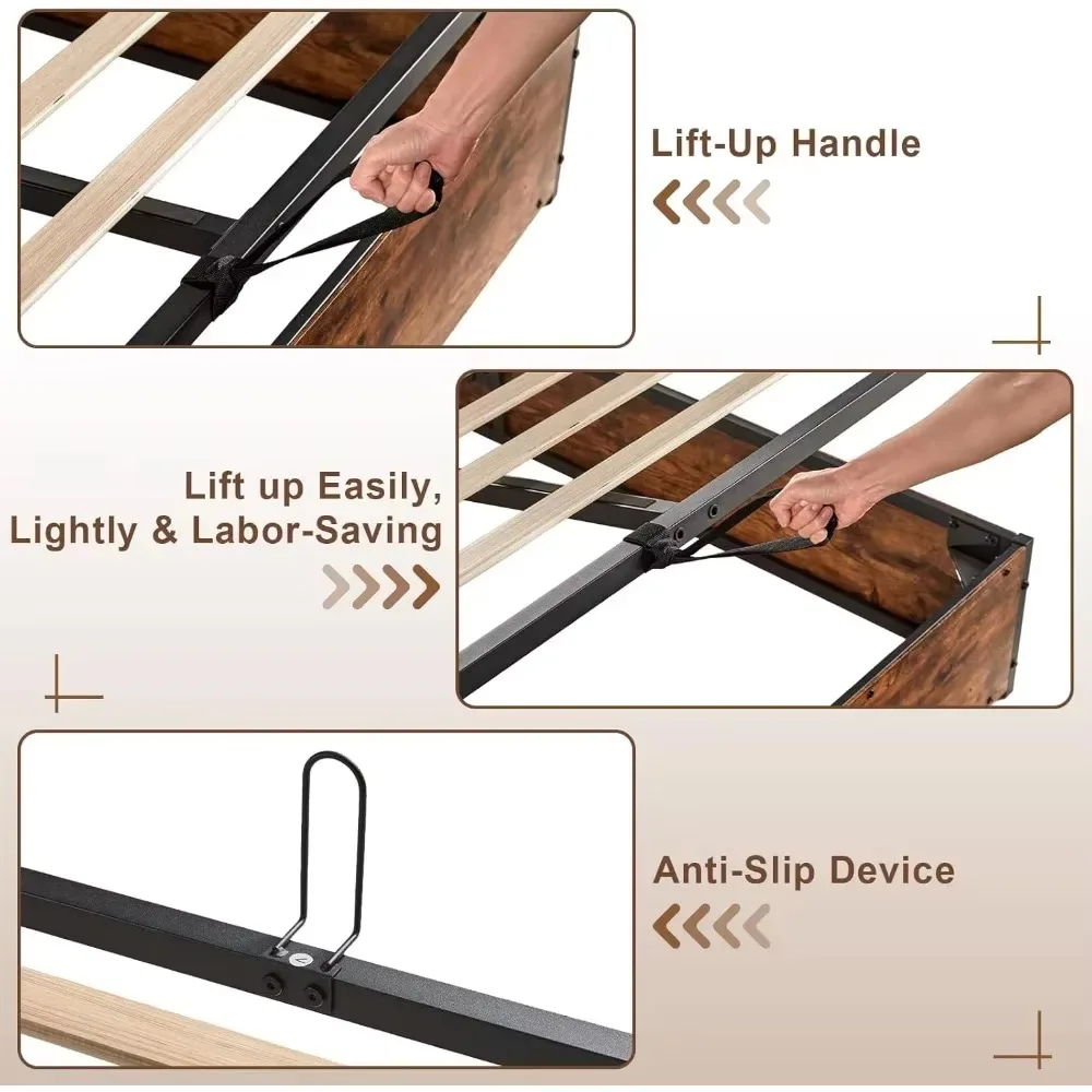 Bed Frame King Size Lift Up Storage , Platform Bed Frame Lifting Storage & Charging Station, No Spring Box Needed/Noise Free