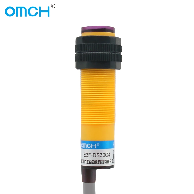 OMCH-interruptor fotoeléctrico difuso E3F-DS30 M18, sensor de CC, 4 cables, PNP, sin rango de detección NC, 10-30cm, ajustable