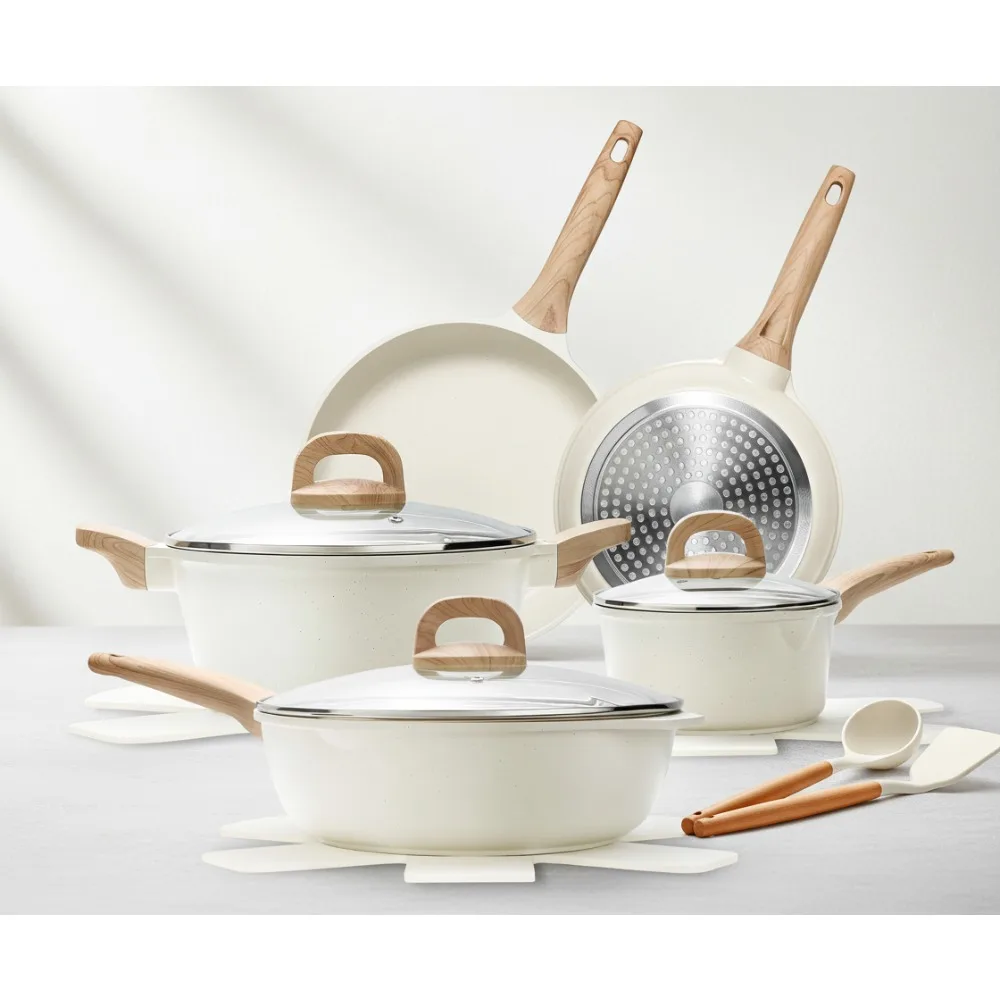 

14-Piece Nonstick Cookware Set, Granite Coating Induction Safe Pots Pans PFAS Free Kitchen Essentials