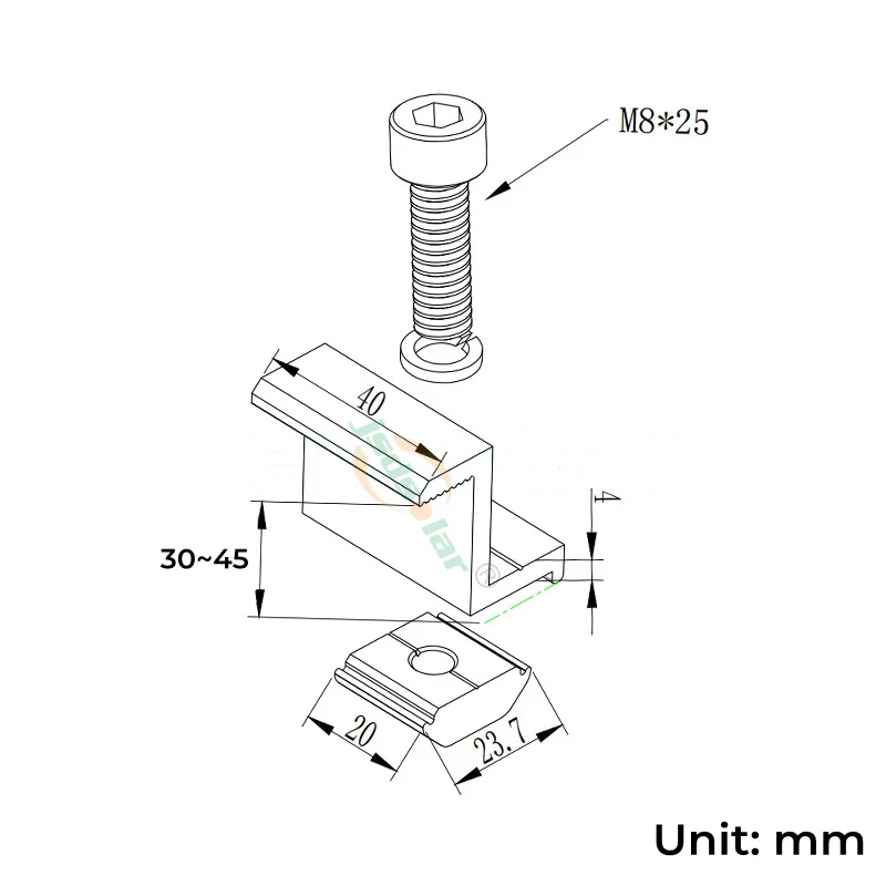 Solar Panel Mounting Fixing Clamp Adjustable Z Bracket Metal End & Mid Clamp PV Panel Clip for Solar System Install Accessories