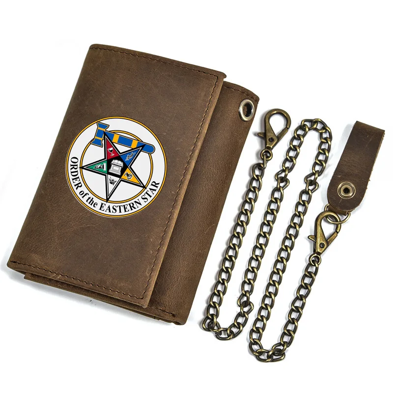 Portefeuille de luxe en cuir véritable pour hommes, avec chaîne en fer, porte-cartes imprimé, porte-monnaie court, porte-clés, réf: BT063