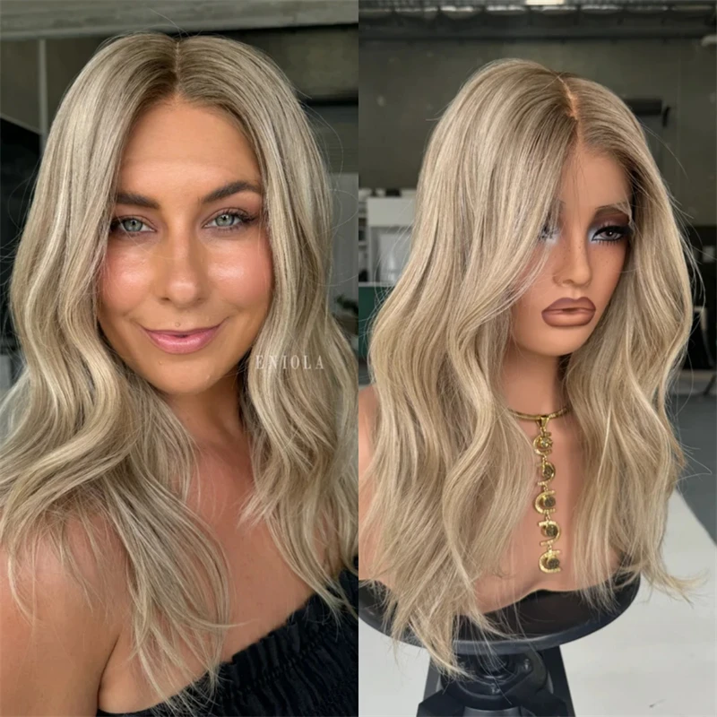 Trendy Wigs Ombre Ash Blonde Streaks Synthetic HD Lace Front Wig Heat Resistant Fiber Wig Preplucked Hairline with Baby Hair