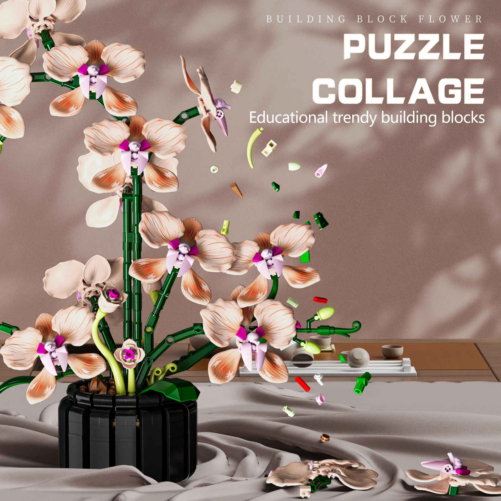 Simulatie Orchideeboeket Bouwstenen Assemblagemodel Bloem Plant Ornamenten MOC Technische Bakstenen voor Meisje DIY Geschenken