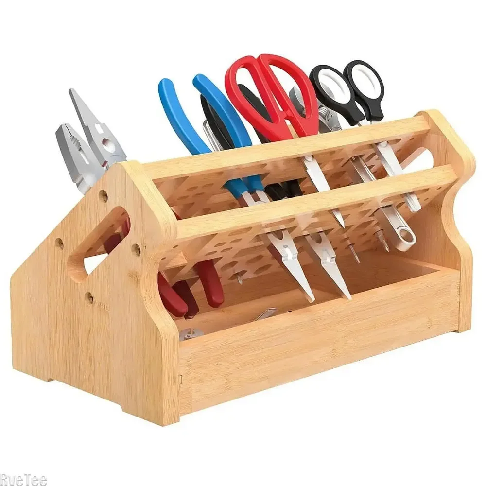Estante de almacenamiento de destornilladores de 53 agujeros, organizador de destornilladores multifuncional de madera para tijeras, alicates, llaves, pinzas, taller