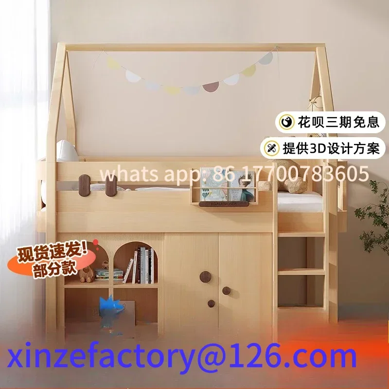 

Children's bed Solid wood half-height with fence Children's Tree house Multifunctional combination
