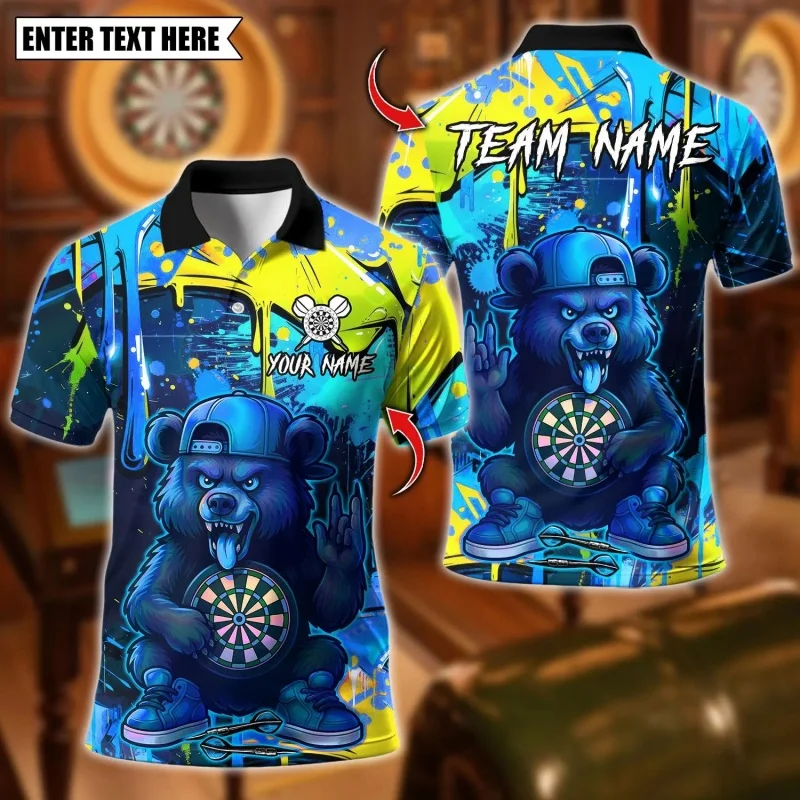 3D Print Cool Colorful Bear Polo Shirt For Men Customized Darts Pattern Tees Summer Loose Sport Short Sleeve Tops Lapel T-Shirts