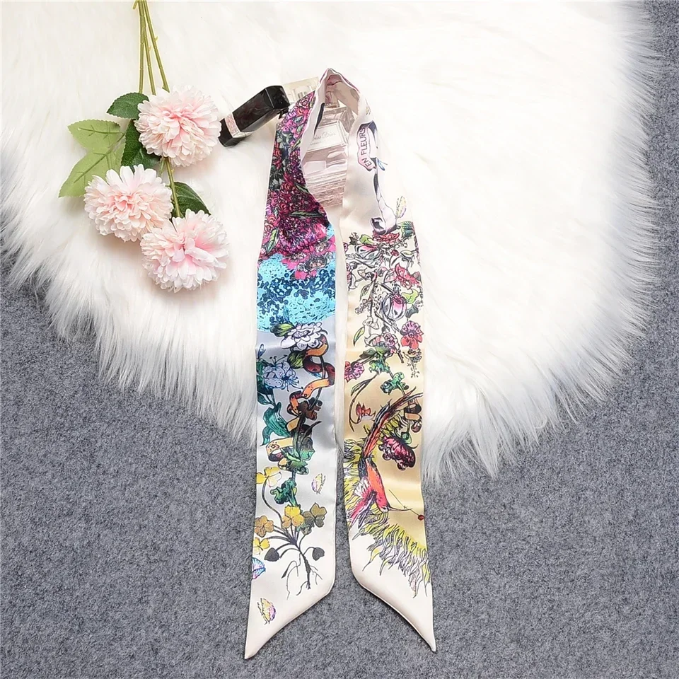 

Женская повязка на голову с шарфом из искусственного шелка с принтом, ручкой, маленькой лентой, универсальным шарфом и платком.