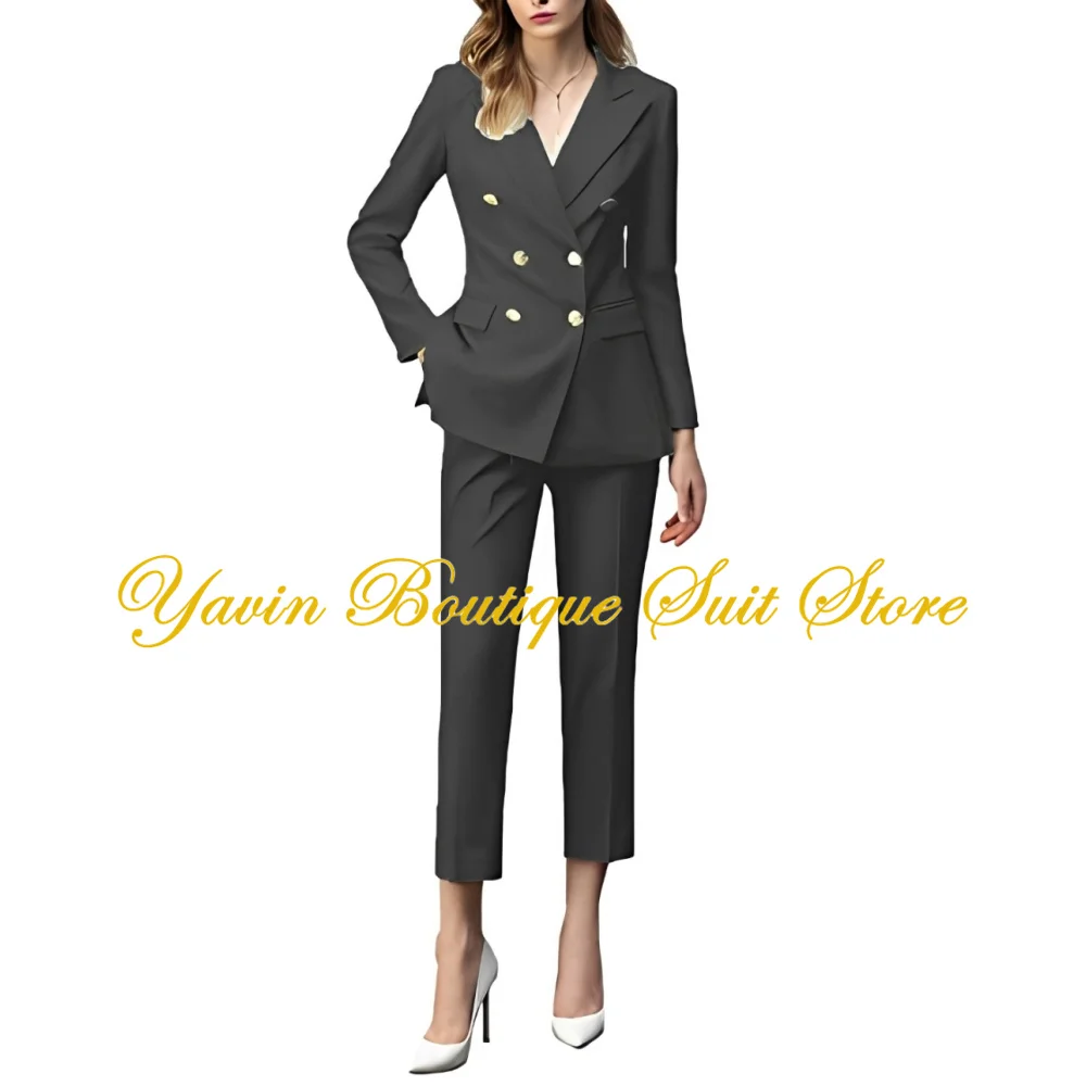 2 Piece Women\'s Suit Peaked Lapel Classic Fit Outfit Double Breasted Jacket Formal Business Blazer Pant Suits