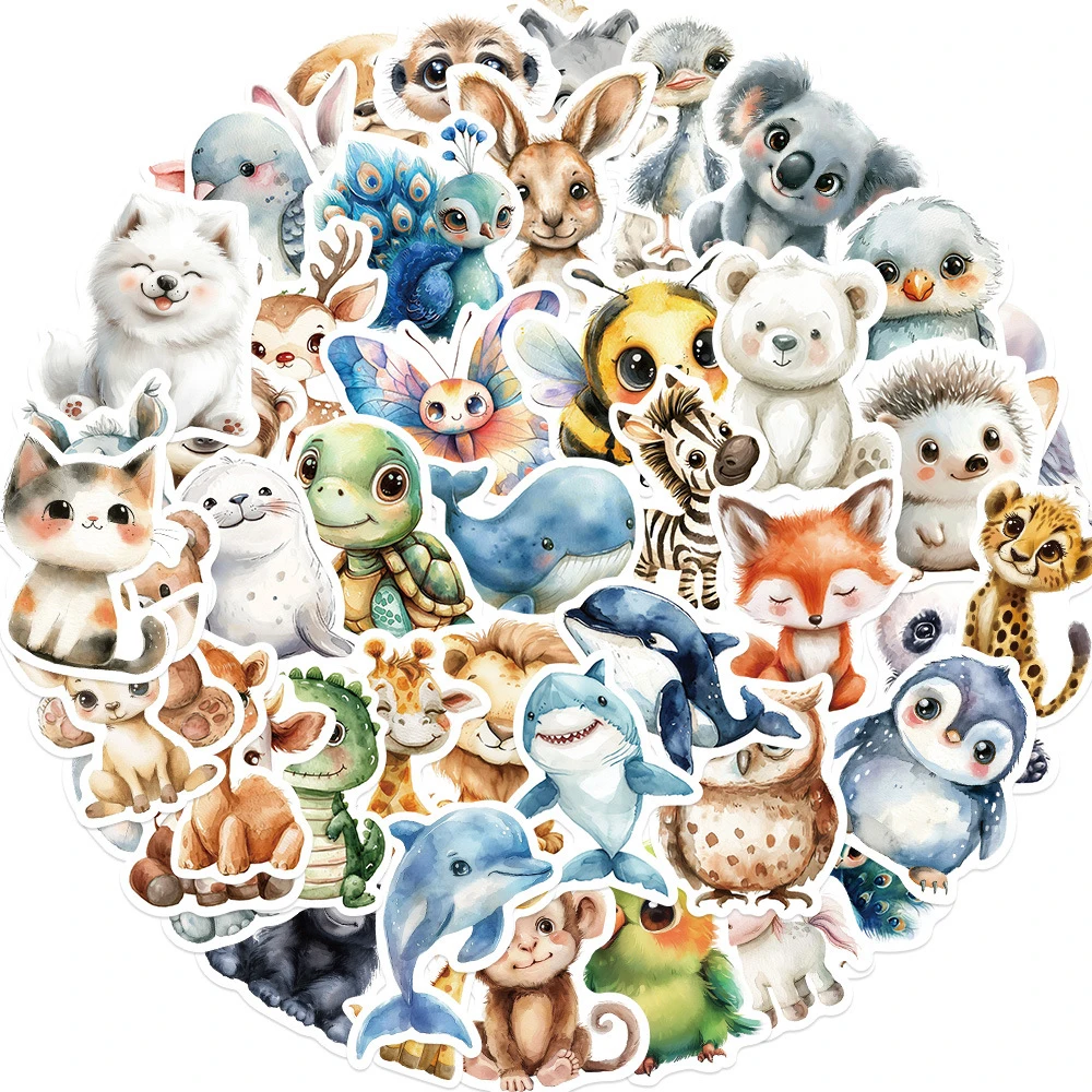 

10/30/50pcs Cute Watercolor Animals Cartoon Stickers Waterproof DIY Kid Suitcase Notebook Laptop Aesthetic Kawaii Sticker Decals