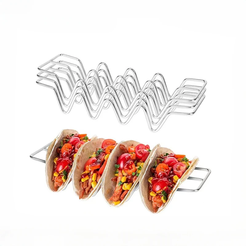 

Stainless Steel Mexican Roll Rack Taco Holder Tortilla Pancake Stand Holder Creative Wave Shape Tray Holder Rack Kitchen Gadgets