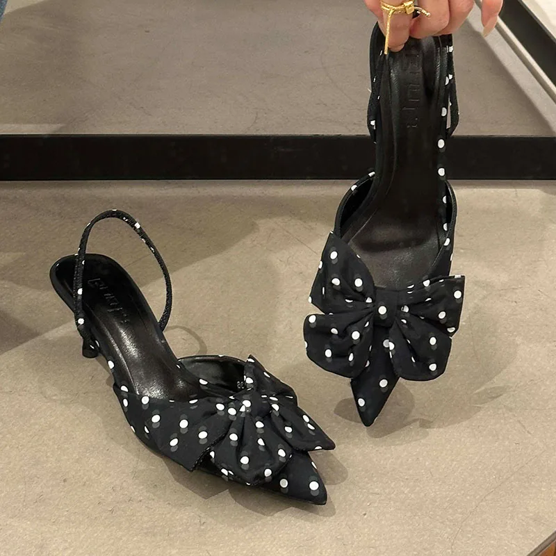 

BOMENDUI 2026 Новые летние женские сандалии: модные плетеные туфли с острым носком, бантом и ремешком на пятке, на тонком высоком каблуке, для торжественных случаев