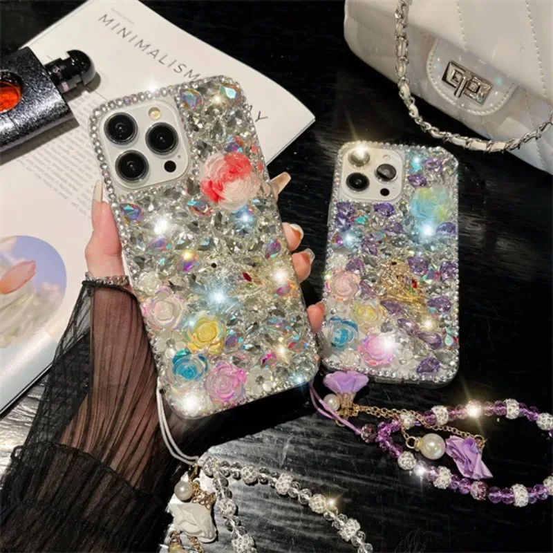 Luxury Diamond Singing Birds and Fragrant Flowers Rhinestone Case For Samsung GalaxyS24 S20 Plus S21 S22 23Ultra Note20 10 Cover