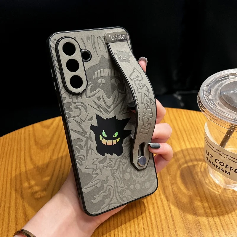 Cartoon Cute Anime P-Pokemon Gengar Wrist strap Holder protect Phone Case For Samsung A56 A55 A35 A16 A15 A54 A36 Anti-fur Cover