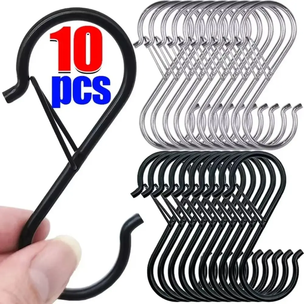 

10Pcs S-Shape Balcony Clothes Hanger Spring Clasp Stainless Steel Windproof S-Type Hook Windproof Polished Garden Hanging Clasp