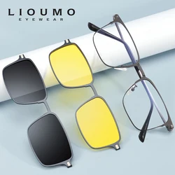 LIOUMO New Style 3 In 1 Magnet Clip On Sunglasses Men Polarized Clips Magnetic Glasses Women UV400 Eyewear gafas de sol hombre
