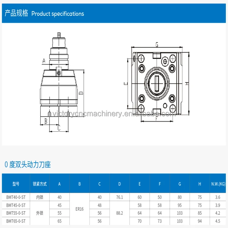 BMT45-0-ST Turn-milling Composite Power Turret 0 Degree Double-headed Power Tool Holder CNC Lathe Live Turret for Lathe Machine