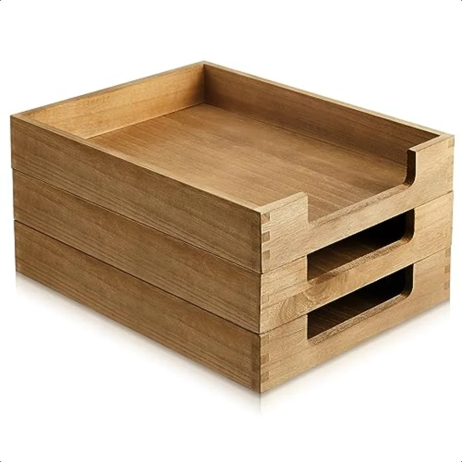 

3 Pcs Stackable Wood Letter Tray A4 Size Desk Tray Organizer Wooden Office Documents Tray Desktop Mail File Folder Document Ma