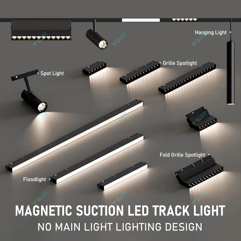 New Magnetic Track Light 48V Led Grille Flood Lamp Spotlight Ceiling Lamp Track Rail Line Lights No Main Light Lighting Design