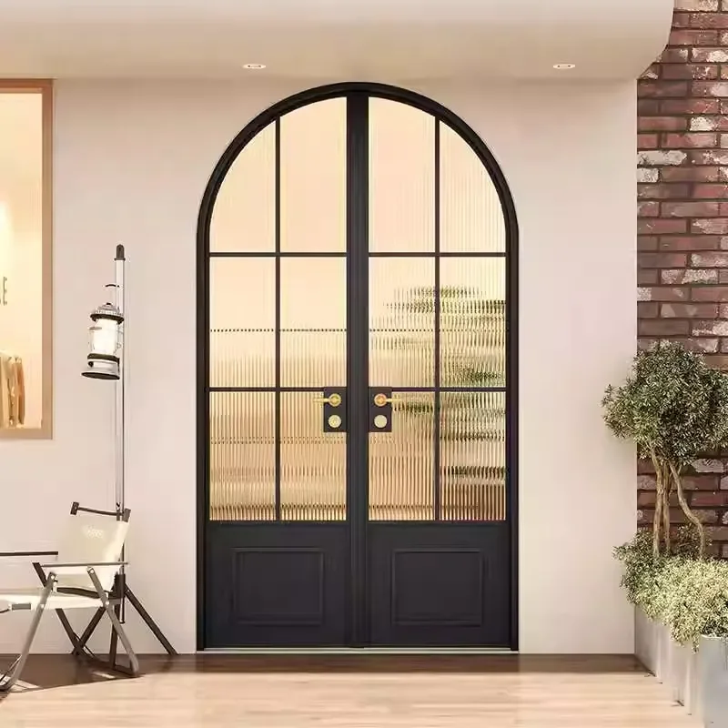 for French Retro Wrought Iron Glass Double Door Entry Balcony Store Clothing Shop Beauty Salon Opposite Opening Entrance