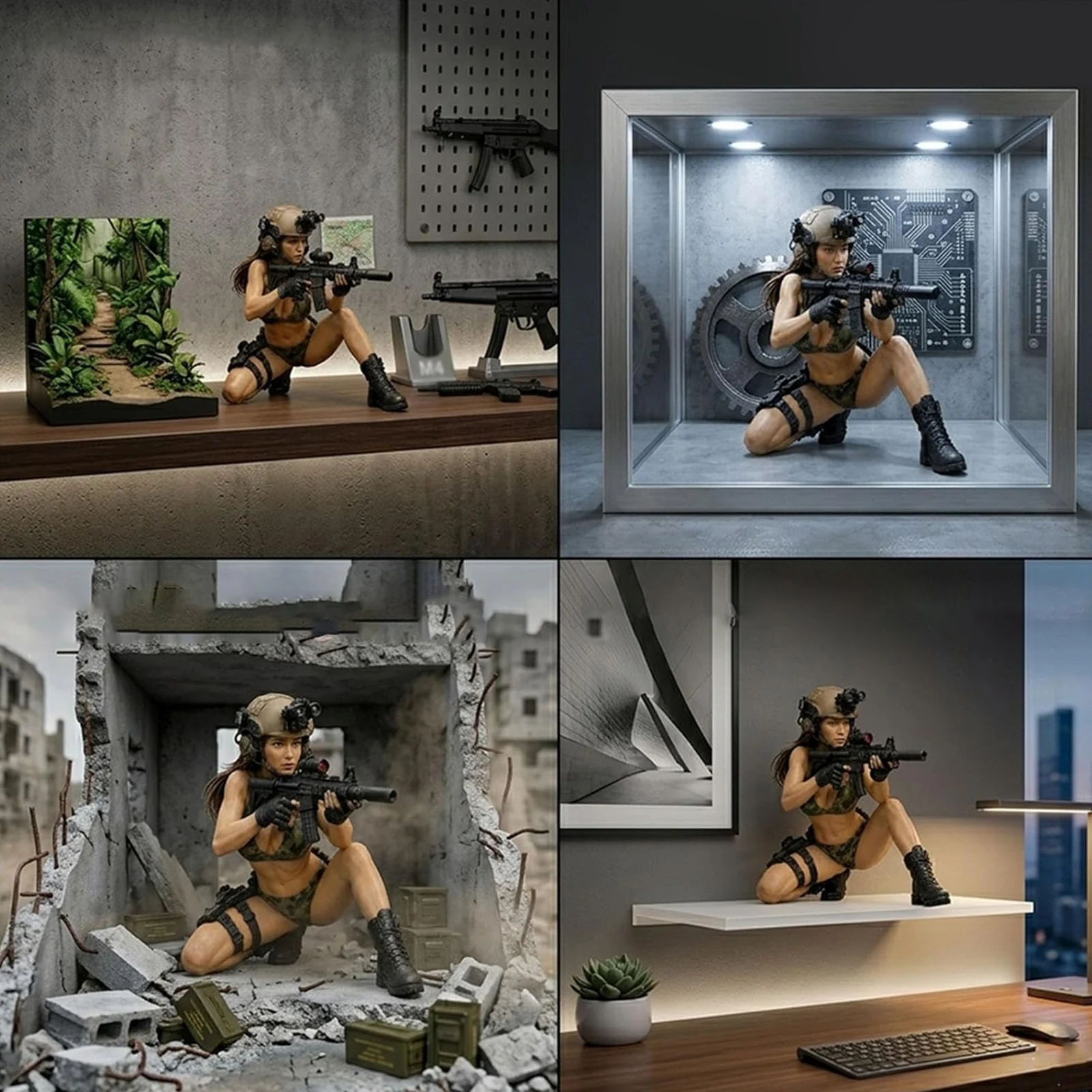 4pcs Tactical Beauty Desktop Collectible Female Warrior Figurine Resin Statue for Home Decor Or Office Display