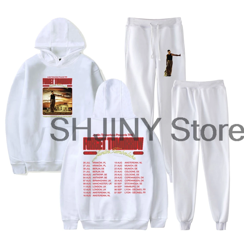 Justin Timberlake The Forget Tomorrow Europe Tour Hoodie Jogger Pants Two Piece Set Sweatshirts+Sweatpants Women Men's Set