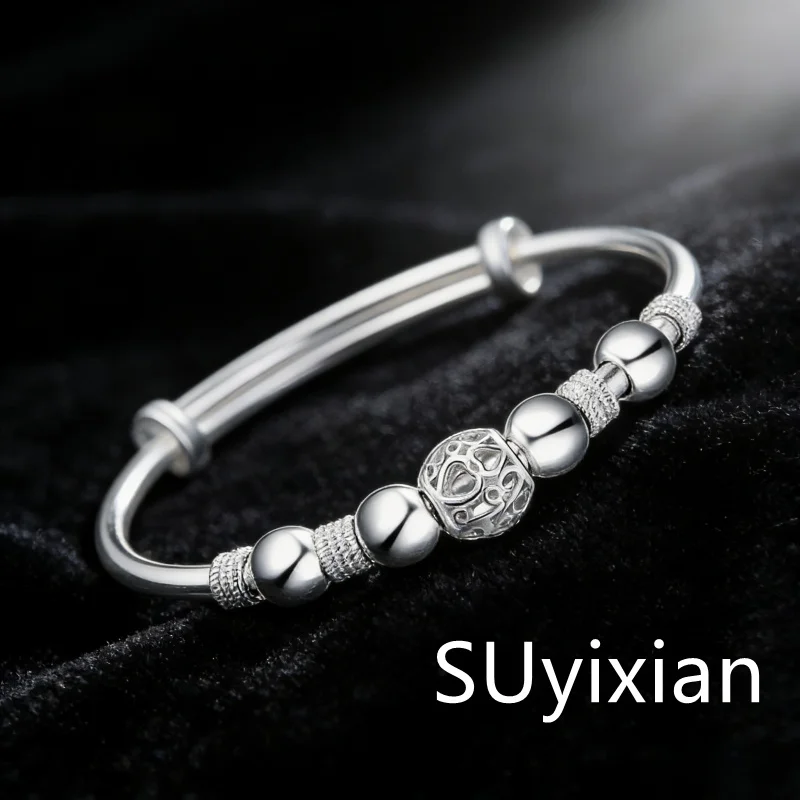 

925 Sterling Silver Fashion Classic Transfer Bead Push-pull Silver Bracelet Birthday Party Anniversary Gift