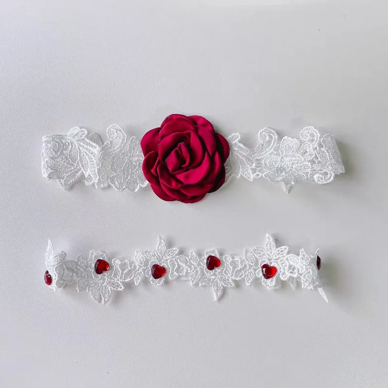 مثير الزفاف الرباط أسود أبيض التطريز الأزهار Sexi الأربطة النساء العروس الفخذ الدائري الزفاف الدانتيل الساق الدائري تأثيري اكسسوارات #6