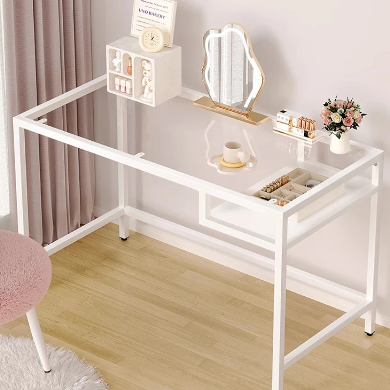 Acrylic Vanity Table with LED Mirror, Modern Minimalist Makeup Desk, Metal Frame Storage Organizer for Bedroom
