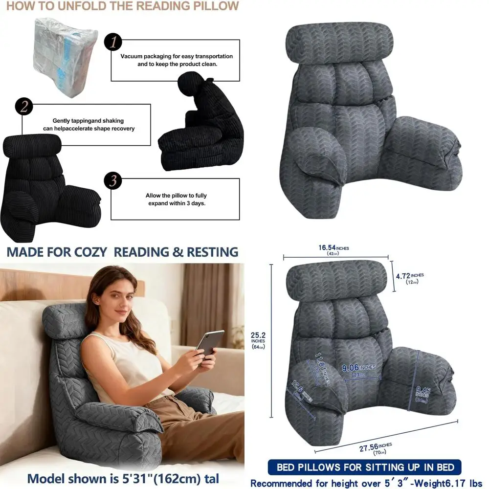 

Эргономичная подушка для кровати с подлокотниками 9,4 для удобного сидения, идеально подходит для чтения, телевизора, игр и отдыха.