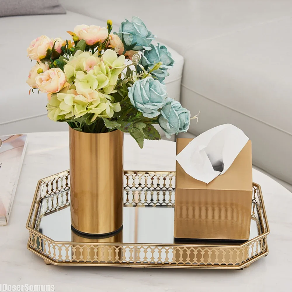 

Gold Crystal Storage Tray Vanity Storage Organizer Toiletries Serving Plate Serving Tray Decoration on Table Gift for Friends