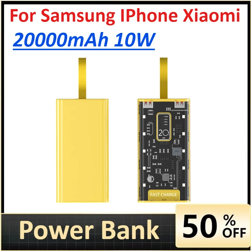 

20000mAh Fast Charge Transparent Power Bank for Samsung IPhone Xiaomi with Digital Display Portable Power Source