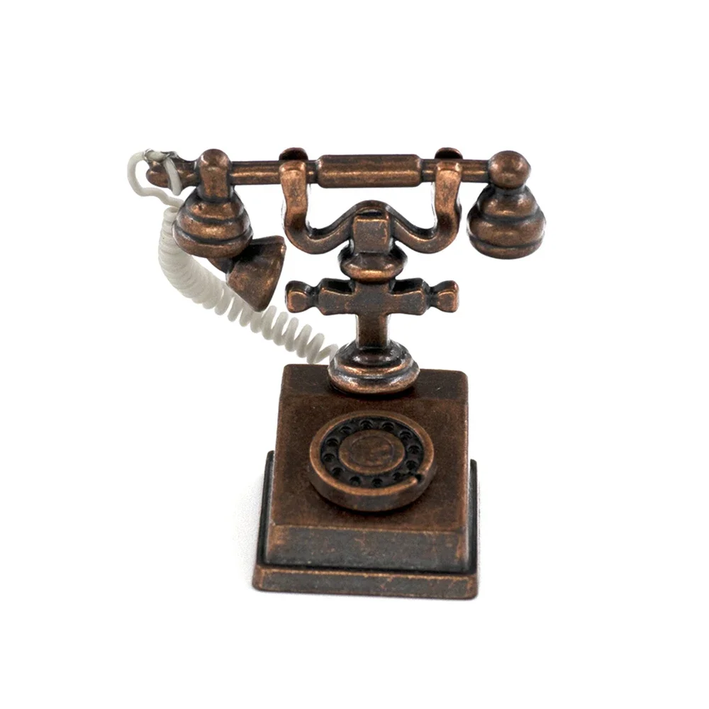 1/12 Doll House Miniature Alloy Antique Telephone Simulation Furniture Retro Model For Mini Decoration Dollhouse Accessories